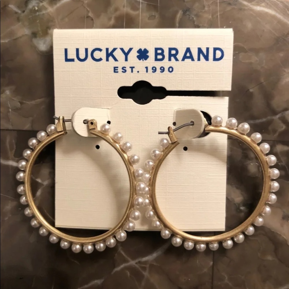Lucky Brand Pearl & Gold Hoop Earrings